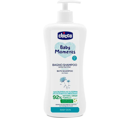 chicco 10592 gel de duș și șampon "fara lacrimi" cu extract de gălbenele "baby moments" (750 ml.)