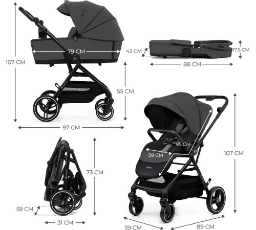 kinderkraft cărucior 2-in-1 yoxi gri