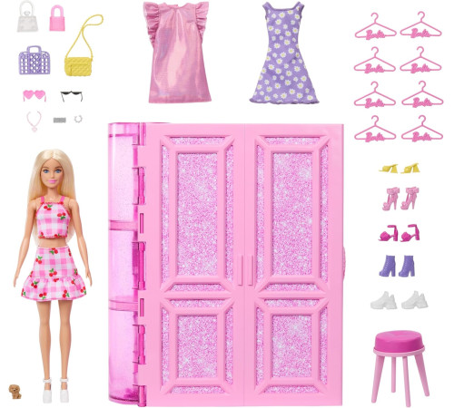 barbie hxd58 set de joc cu papusa "dulapul de vis barbie" (25 articole)