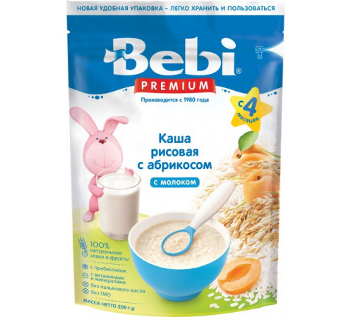  bebi premium Каша рисовая молочная с абрикосом (4 м+) 200 гр.