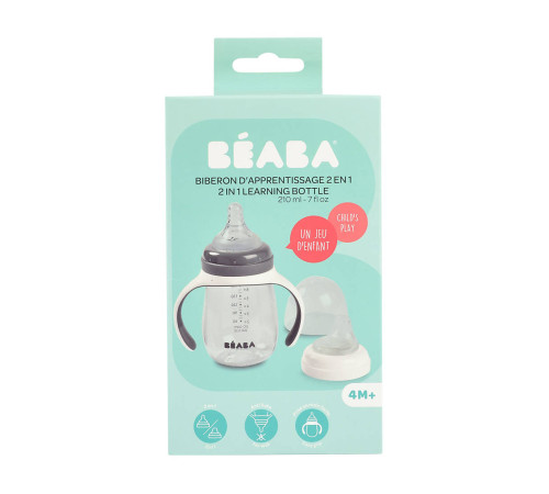 beaba 5553 biberon de invatare 2 in 1 (210 ml.) gri