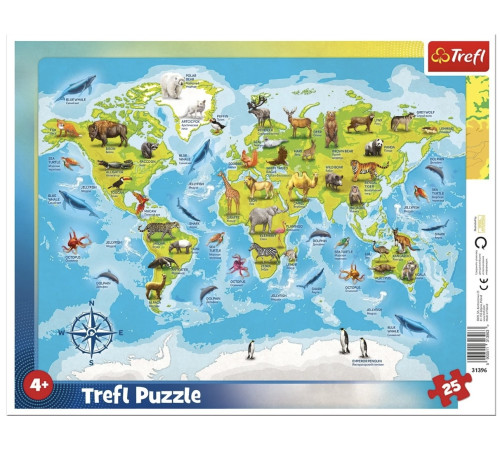  trefl 31396 puzzle „harta lumii cu animale” (25 piese)