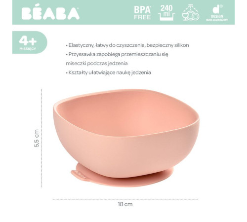 beaba 3564 castron din silicon cu ventuză (240 ml) roz