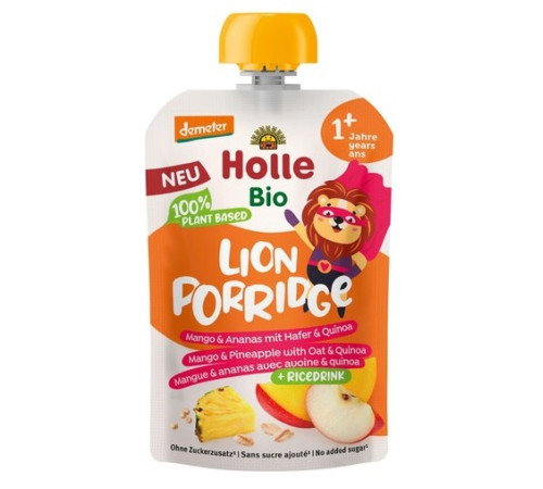  holle bio organic piure cu fulgi "lion porridge" de mango, ananas, ovaz, quinoa (12 luni+) 110 g