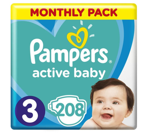  pampers active baby 3 (6-10 kg.) 208 buc.