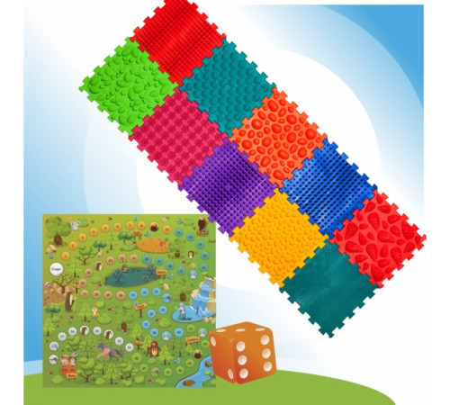 ortek 09639 covoraș ortopedic pentru masaj puzzle "mix" (10 el.) cu jocul de masă "forest adventures"