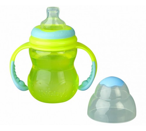 nuby id92181 biberon de învățare  cu sistem anti-varsare si mânere detașabile 240 ml. (6m +)