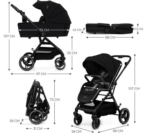 kinderkraft cărucior 2-in-1 yoxi negru