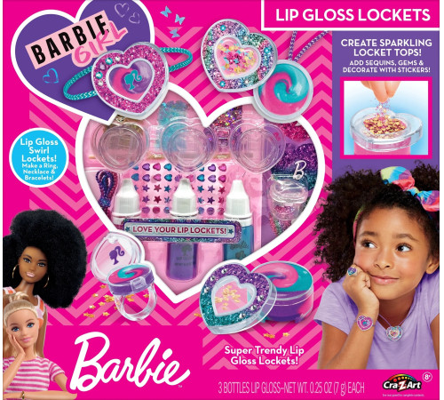 cra-z-art 34068int Набор косметики "barbie sparkling sweet heart lip gloss lockets"