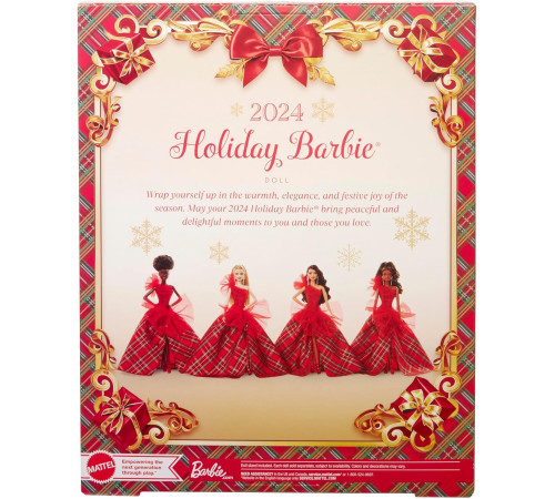 barbie hrm61 papusa de colectie "holiday 2024"  blonda in rochie in carouri