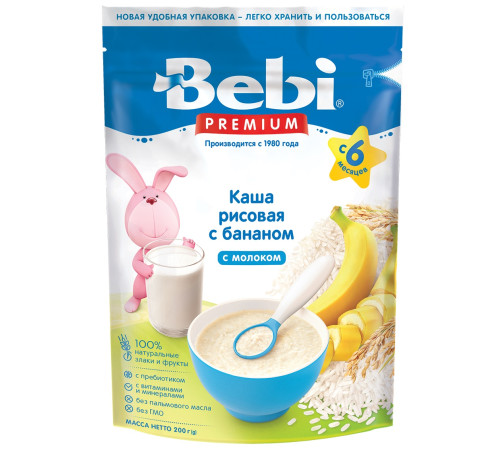  bebi premium Каша рисовая молочная с бананом (6 м+) 200 гр.