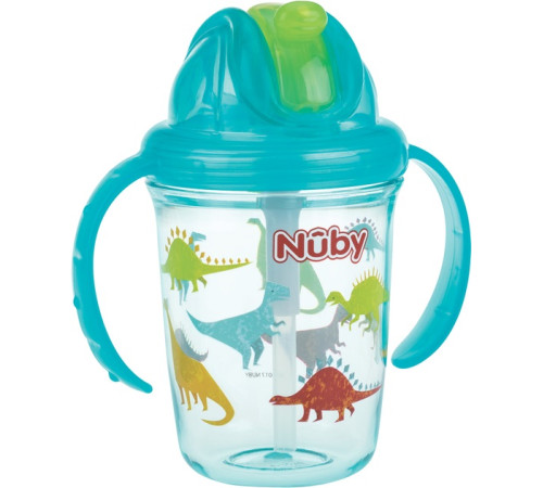  nuby nv0414017aqua Поильник-непроливайка dino tritan с трубочкой (12м+) 240 мл.