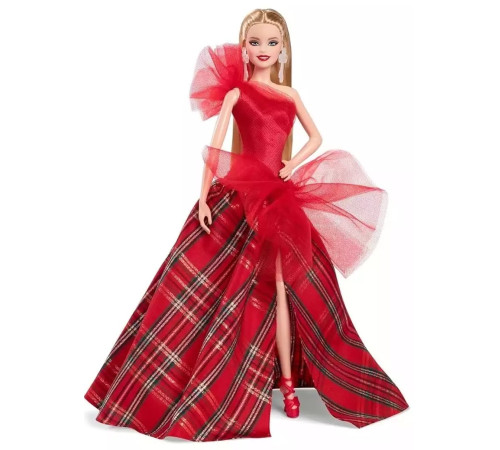  barbie hrm61 papusa de colectie "holiday 2024"  blonda in rochie in carouri