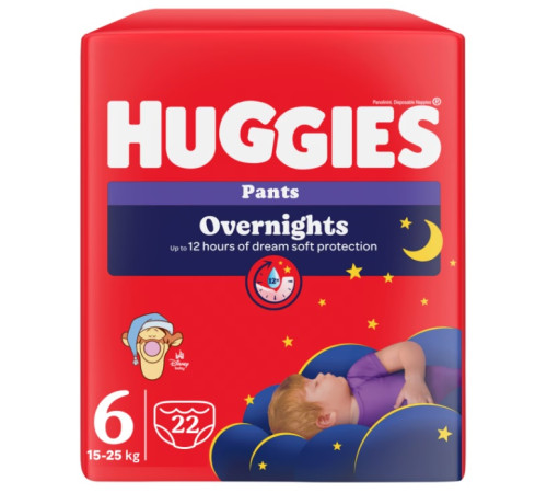  scutece-chilotei de noapte "huggies overnights" 6 (15-25 kg) 22 buc. 