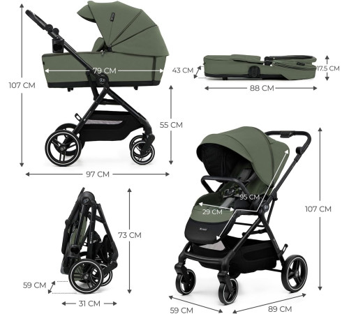 kinderkraft cărucior 2-in-1 yoxi verde