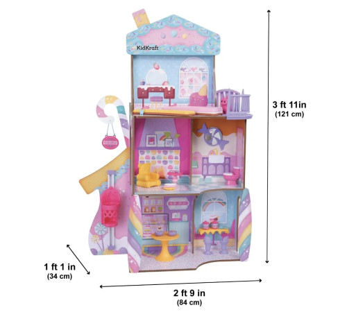 kidkraft 20242-msn casă pentru păpușicasa de păpuși super dulce de la kidkraft candy castle va stârni imaginația copiilor. cu o paletă de curcubeu pe trei niveluri și șapte platforme, această casă de păpuși magică din lemn are o înălțime de aproape 4 pici