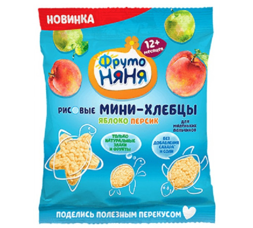 Питание и аксесcуары в Молдове ФрутоНяня Мини-хлебцы рисовые с яблоком, персиком и пребиотиком 30 гр. (12 м+)