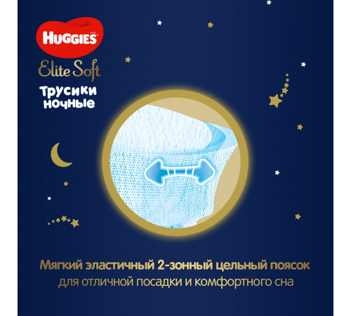 Подгузники-трусики huggies elite soft ночные 4 (9-14кг) 19шт.