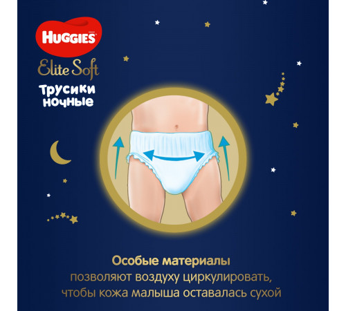 Подгузники-трусики huggies elite soft ночные 4 (9-14кг) 19шт.