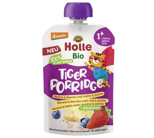  holle bio organic piure cu fulgi "tiger porridge" de banane, fructe de padure, ovaz, quinoa (12 luni+) 110 g