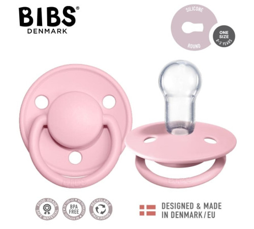 bibs Пустышка круглая силиконовая de lux (0-36 м.) baby pink