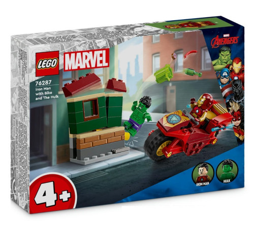 lego marvel 76287 constructor "iron man cu motocicleta si hulk" (68 el.)