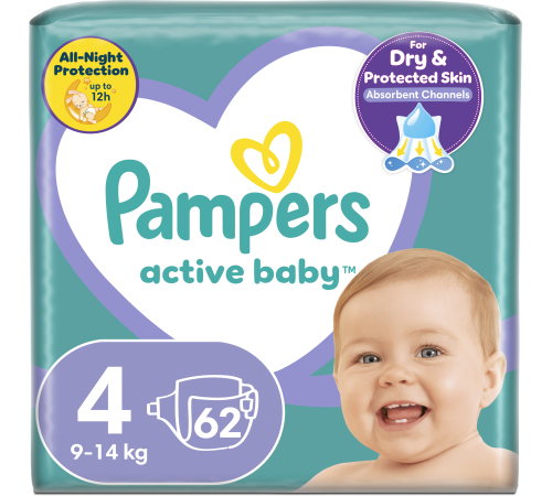 pampers active baby 4 (9-14 кг.) 62 шт.