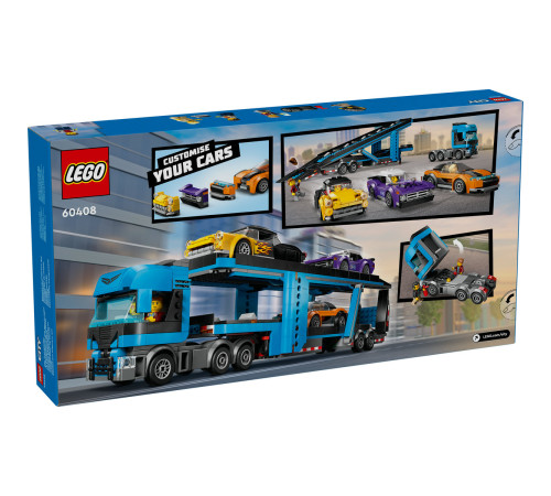 lego city 60408 Конструктор "Грузовик-автовоз со спортивными автомобилями" (998 дет.)