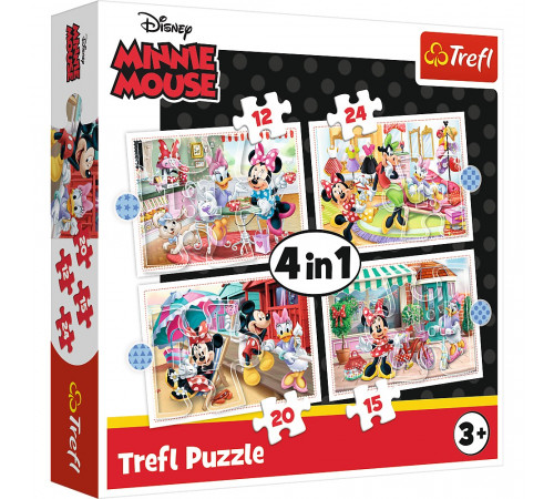  trefl 34355 puzzle-uri 4-în-1 "minnie cu prietenii. disney minnie" (15/12/20/24 el.)