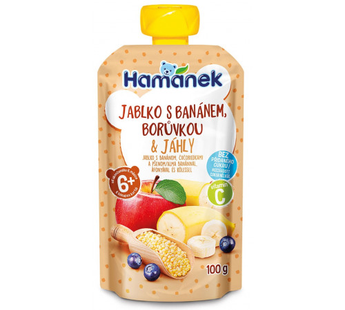 Детское питание в Молдове hame Пюре "hamánek" Яблоко-банан-черника-пшено 100 гр. (6m+)