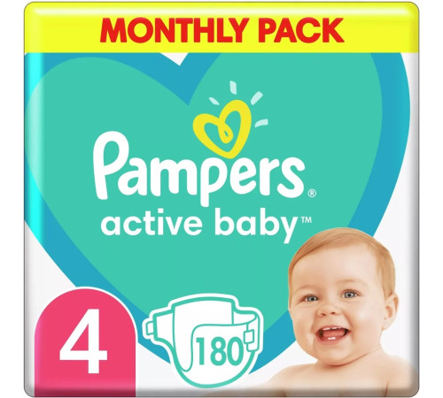  pampers active baby 4 (9-14 kg.) 180 buc.