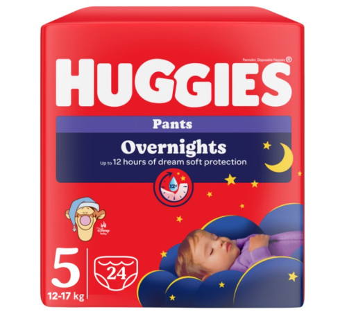  scutece-chilotei de noapte "huggies overnights" 5  (12-17 kg) 24 buc. 