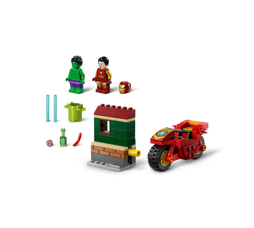 lego marvel 76287 constructor "iron man cu motocicleta si hulk" (68 el.)