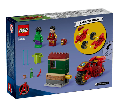 lego marvel 76287 constructor "iron man cu motocicleta si hulk" (68 el.)