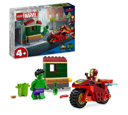 lego marvel 76287 constructor "iron man cu motocicleta si hulk" (68 el.)