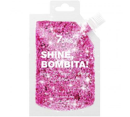  7days shine bombita! Гель-глиттер для волос, лица и тела 901 playful pink 90мл 991232 