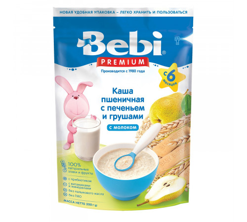 Детское питание в Молдове bebi premium Каша молочная пшеничная с печеньем и грушей (6 м+) 200 гр.