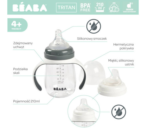 beaba 5553 biberon de invatare 2 in 1 (210 ml.) gri