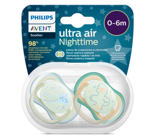 avent scf376/18 Пустышка силиконовая "ultra air night" (0-6 м) 2 шт.