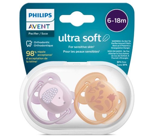 avent scf091/18  suzeta din silicon ultra soft (6-18 m.) 2 buc.  