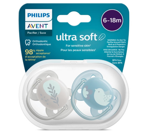 avent scf091/15  suzeta din silicon ultra soft (6-18 m.) 2 buc.  