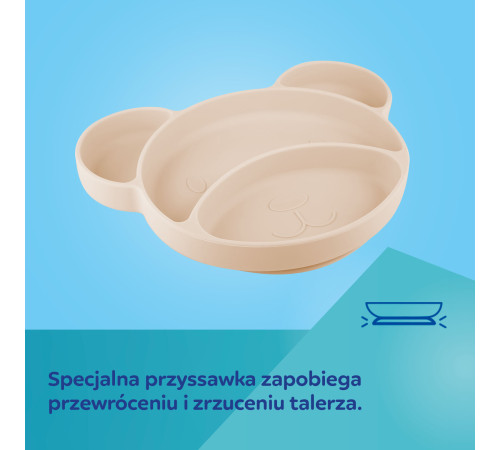 canpol 51/401 Тарелка силиконовая "Мишка" на присоске с тремя отделами (500 мл) бежевый