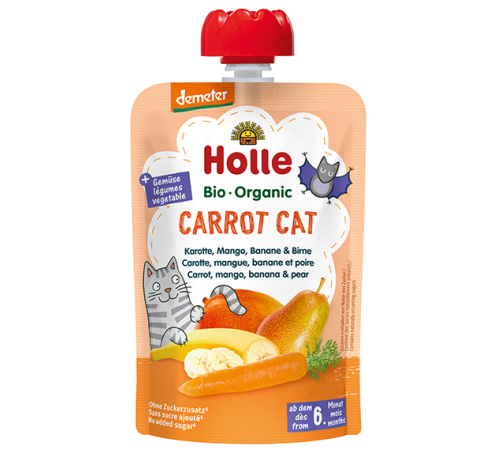 Детское питание в Молдове holle bio organic Пюре "carrot cat" морковь, манго, банан и груша (6 мес+) 100 г