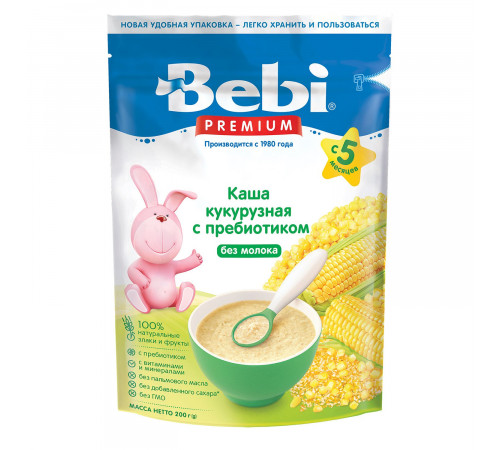  bebi premium Каша безмолочная кукурузная с пребиотиком (5 м+) 200 гр. 