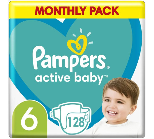  pampers active baby 6 (13-18 кг.) 128 шт.