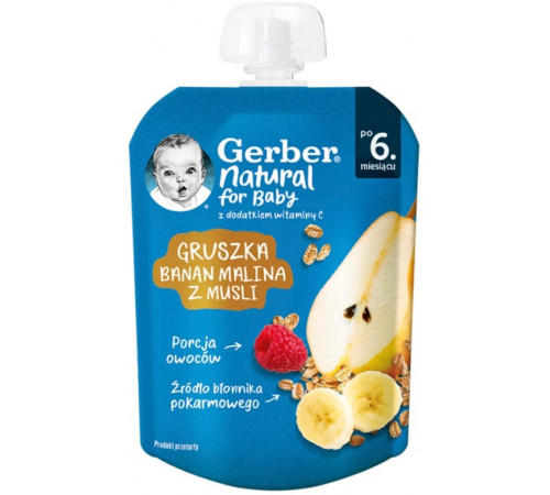 Детское питание в Молдове gerber Пюре "Груша-банан-малина-злаки" (6 м+) 80 гр.