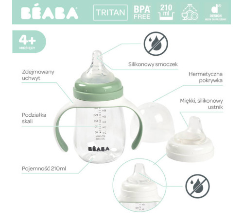 beaba 5552 biberon de invatare 2 in 1 (210 ml.) verde