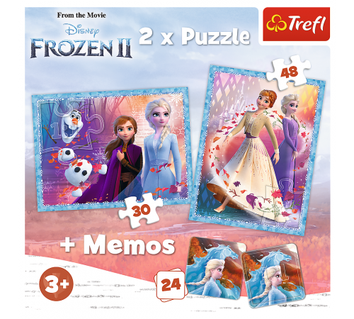 trefl 90814 puzzle 2-în1 "frozen" + memos (30/48/24 el.)