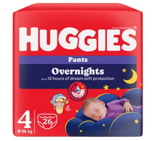  scutece-chilotei de noapte "huggies overnights" 4  (9-14 kg) 26 buc. 