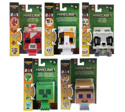 mattel minecraft htl43 figurină 2 în 1 "flippin' figs" (in sort.)